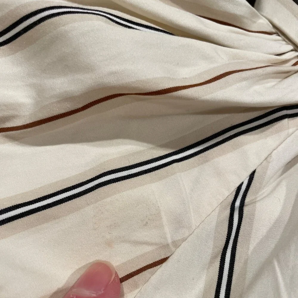 NWT Madewell Sz M Shirred Bubble-Sleeve Button-Up Shirt Poplin Coffee Tan Stripe - Picture 6 of 12